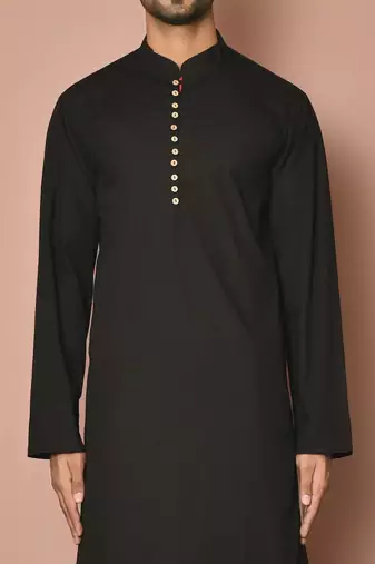 Buy designer black cotton kurta pajama set