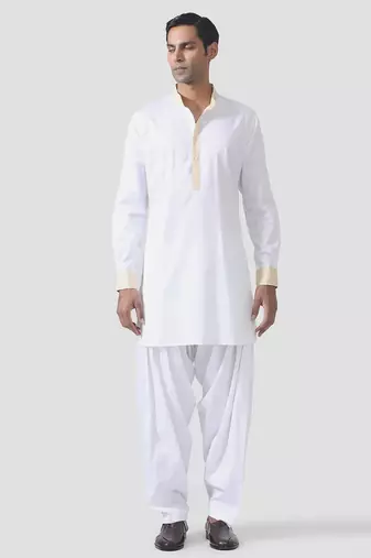 Buy designer white cotton kurta pajama set