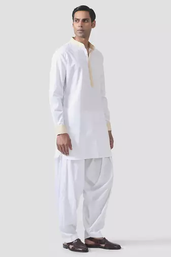 Buy designer white cotton kurta pajama set