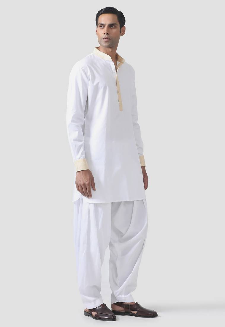 Buy designer white cotton kurta pajama set