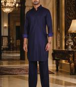 Buy blue cotton silk pathani kurta pajama set