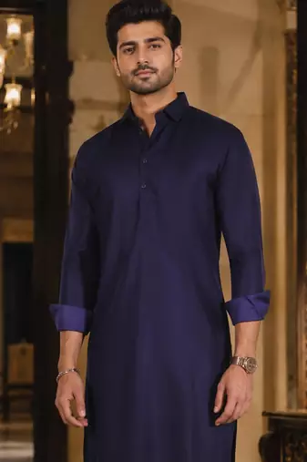 Buy blue cotton silk pathani kurta pajama set
