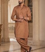 Buy brown cotton silk pathani kurta pajama set