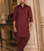 Buy maroon cotton silk pathani kurta pajama set