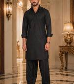 Buy black cotton silk pathani kurta pajama set