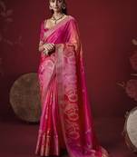 pink dola silk blend with zari weaving party wear saree