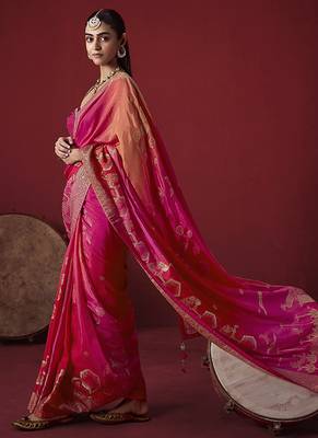 pink dola silk blend with zari weaving party wear saree 2