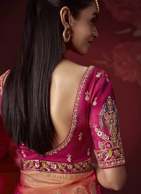 pink dola silk blend with zari weaving party wear saree 3