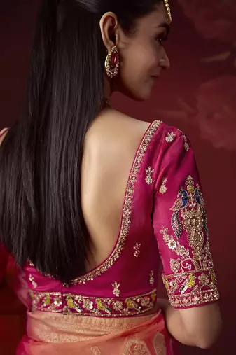 pink dola silk blend with zari weaving party wear saree