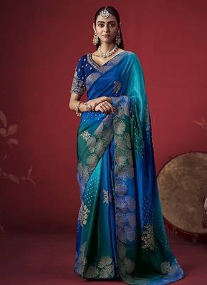 blue dola silk blend with zari weaving party wear saree 1