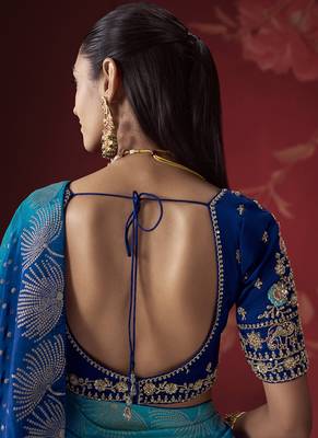 blue dola silk blend with zari weaving party wear saree 3