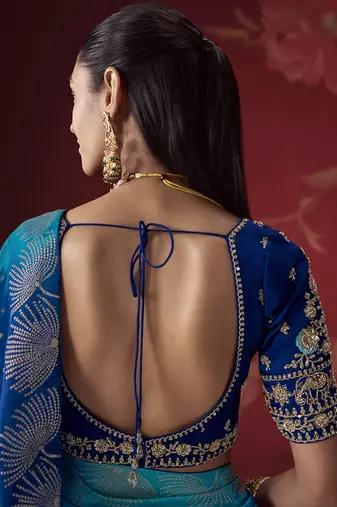 blue dola silk blend with zari weaving party wear saree