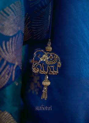blue dola silk blend with zari weaving party wear saree 4
