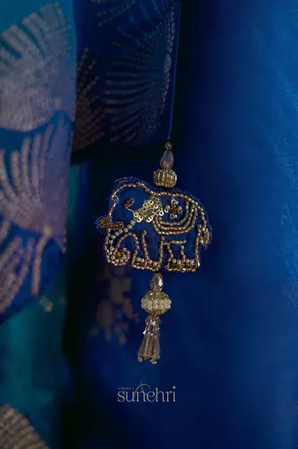blue dola silk blend with zari weaving party wear saree