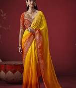 shaded mustard dola silk blend with zari weaving party wear saree