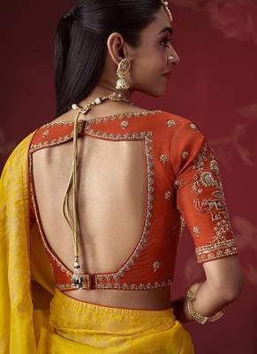 shaded mustard dola silk blend with zari weaving party wear saree 4
