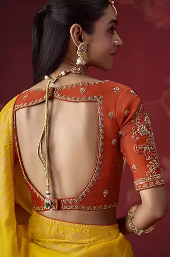 shaded mustard dola silk blend with zari weaving party wear saree
