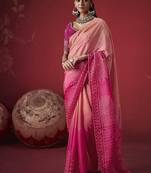shaded baby pink dola silk blend with zari weaving party wear saree