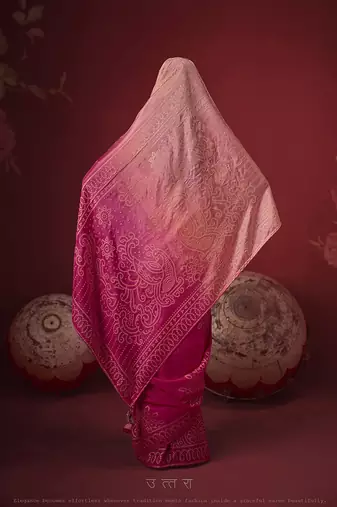 shaded baby pink dola silk blend with zari weaving party wear saree