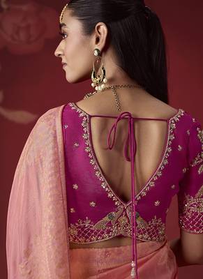 shaded baby pink dola silk blend with zari weaving party wear saree 4