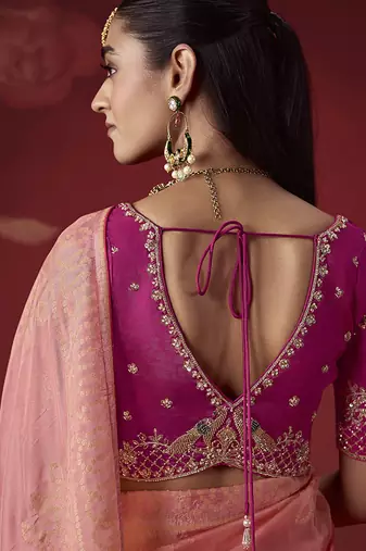shaded baby pink dola silk blend with zari weaving party wear saree