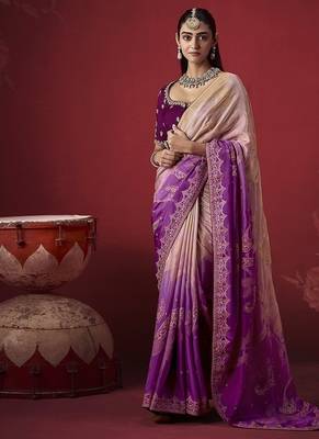 shaded lavender dola silk blend with zari weaving party wear saree 1