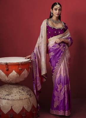 shaded lavender dola silk blend with zari weaving party wear saree 2