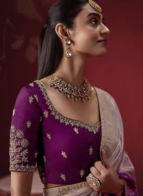 shaded lavender dola silk blend with zari weaving party wear saree 3