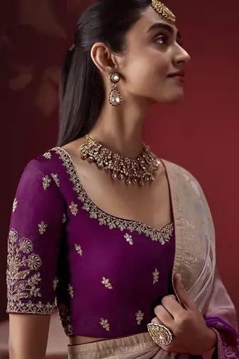 shaded lavender dola silk blend with zari weaving party wear saree