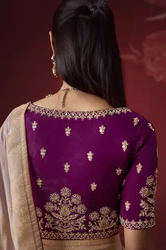 shaded lavender dola silk blend with zari weaving party wear saree