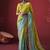 shaded yellow & sky blue dola silk blend with zari weaving party wear saree