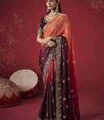 shaded salmon & maroon dola silk blend with zari weaving party wear saree