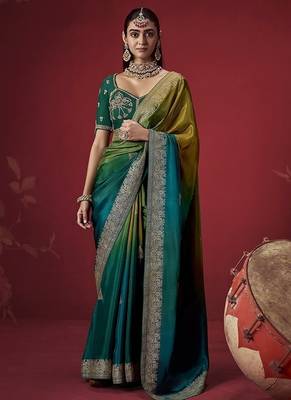multicolour dola silk blend with zari weaving party wear saree 1