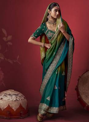 multicolour dola silk blend with zari weaving party wear saree 2