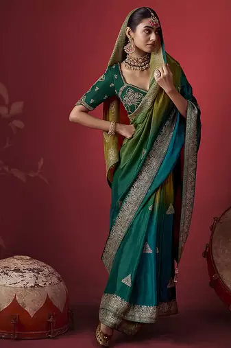 multicolour dola silk blend with zari weaving party wear saree