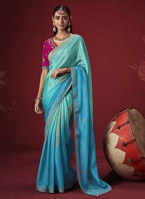 sky blue dola silk blend with zari weaving party wear saree 1