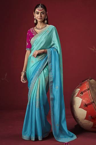 sky blue dola silk blend with zari weaving party wear saree