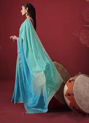 sky blue dola silk blend with zari weaving party wear saree 2
