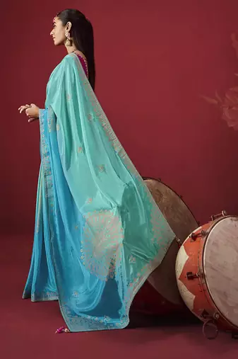 sky blue dola silk blend with zari weaving party wear saree