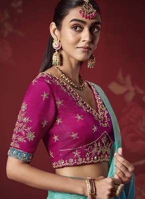 sky blue dola silk blend with zari weaving party wear saree 3