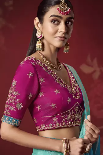 sky blue dola silk blend with zari weaving party wear saree