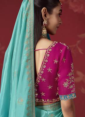 sky blue dola silk blend with zari weaving party wear saree 4
