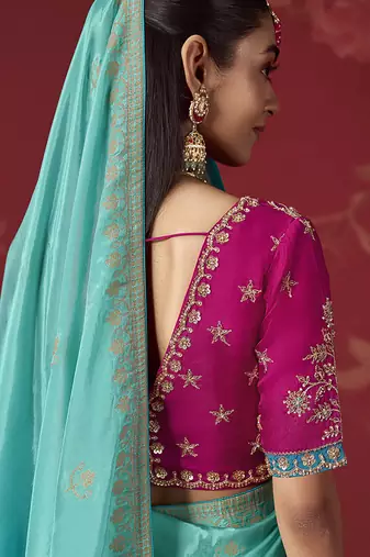 sky blue dola silk blend with zari weaving party wear saree