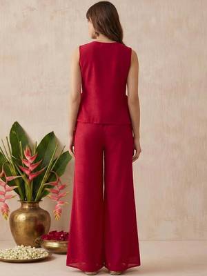 Rani pink vichitra embroidered kurti palazzo set 3