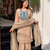 Cream crunchy silk blend embroidered long kurti pant dupatta set