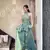 Sea green fendy satin beads work embroidered top & bottom set