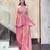 Pink fendy satin beads work embroidered top & bottom set