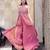 Pink fendy satin beads work embroidered top & bottom set