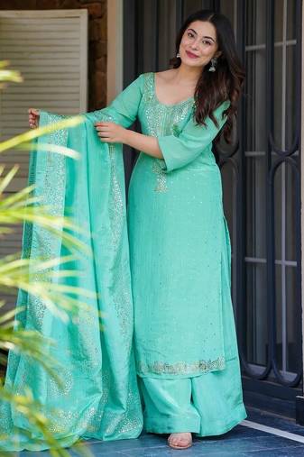 Rama chinnon foil print long kurti palazzo set