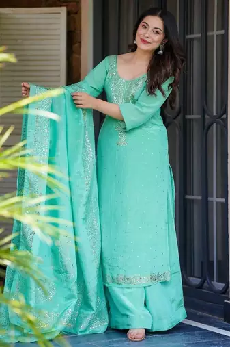 Rama chinnon foil print long kurti palazzo set